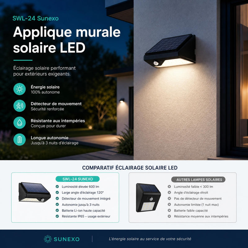 Applique solaire LED : SWL-24 vs SWL-38 — quel modèle choisir pour votre extérieur ?
