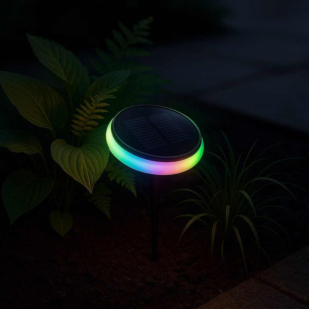 Lampe de jardin solaire à LED RGB  dans un jardin