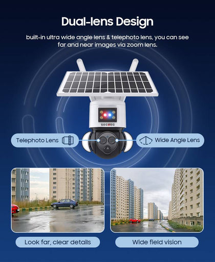 Caméra Solaire WiFi 6MP Motorisée | Zoom 12X | Détection Mouvement | IP65 | Sans Fil | Sunexo ST-558